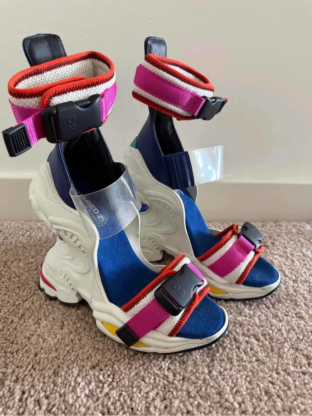 DSQUARED2 Multicolor Platform Sport Sandals - Pink, Blue, White, Red, Yellow